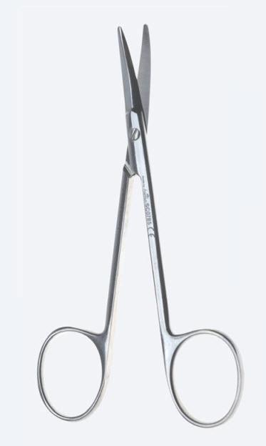 Ножиці, хірургічні, "Beuse", для пластичної хірургії, тонкі, вигнуті, тупокінцеві, загальна довжина 120 мм, 4 3/4". Бренд - Asanus Medizintechnik Gmb, Німеччина